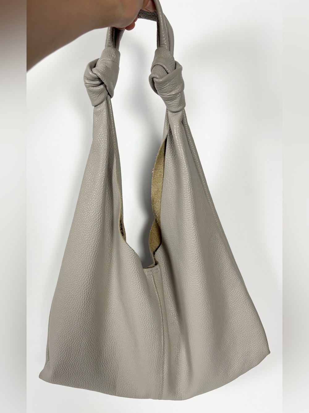 Taupe Slouchy Leather Double Knot Shoulder Hobo Bag Made in Italy